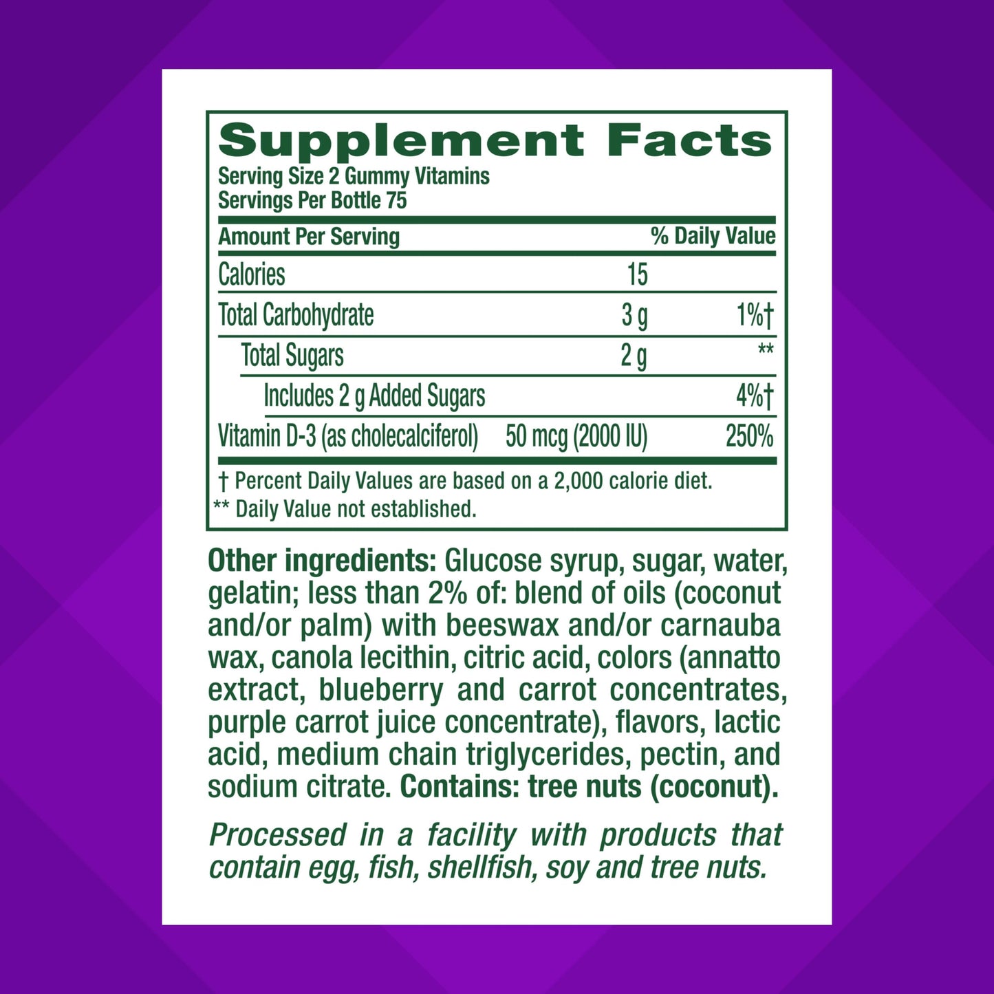 vitafusion Vitamin D3 Gummies, Bone and Immune Support, Peach, Blackberry, Strawberry Flavored