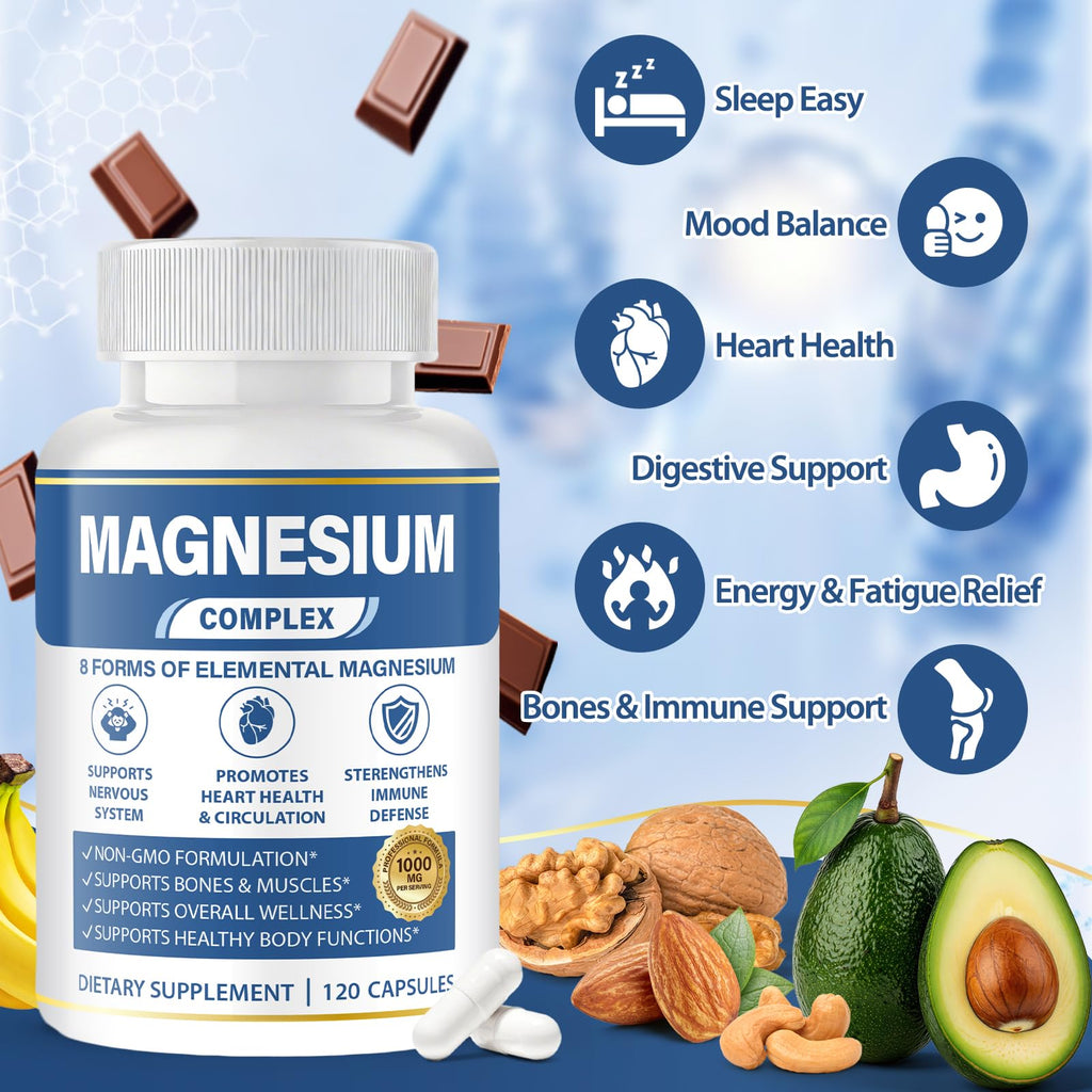 1000mg Magnesium Complex 8 in 1 for Women & Men – Magnesium Glycinate, Citrate, Malate, Taurate, Oxide, Carbonate, Aspartate, Orotate – Vegan Non-GMO, for Sleep, Fatigue & Heart Health, 120 Capsules BOSNETHUINH buy supplements Au