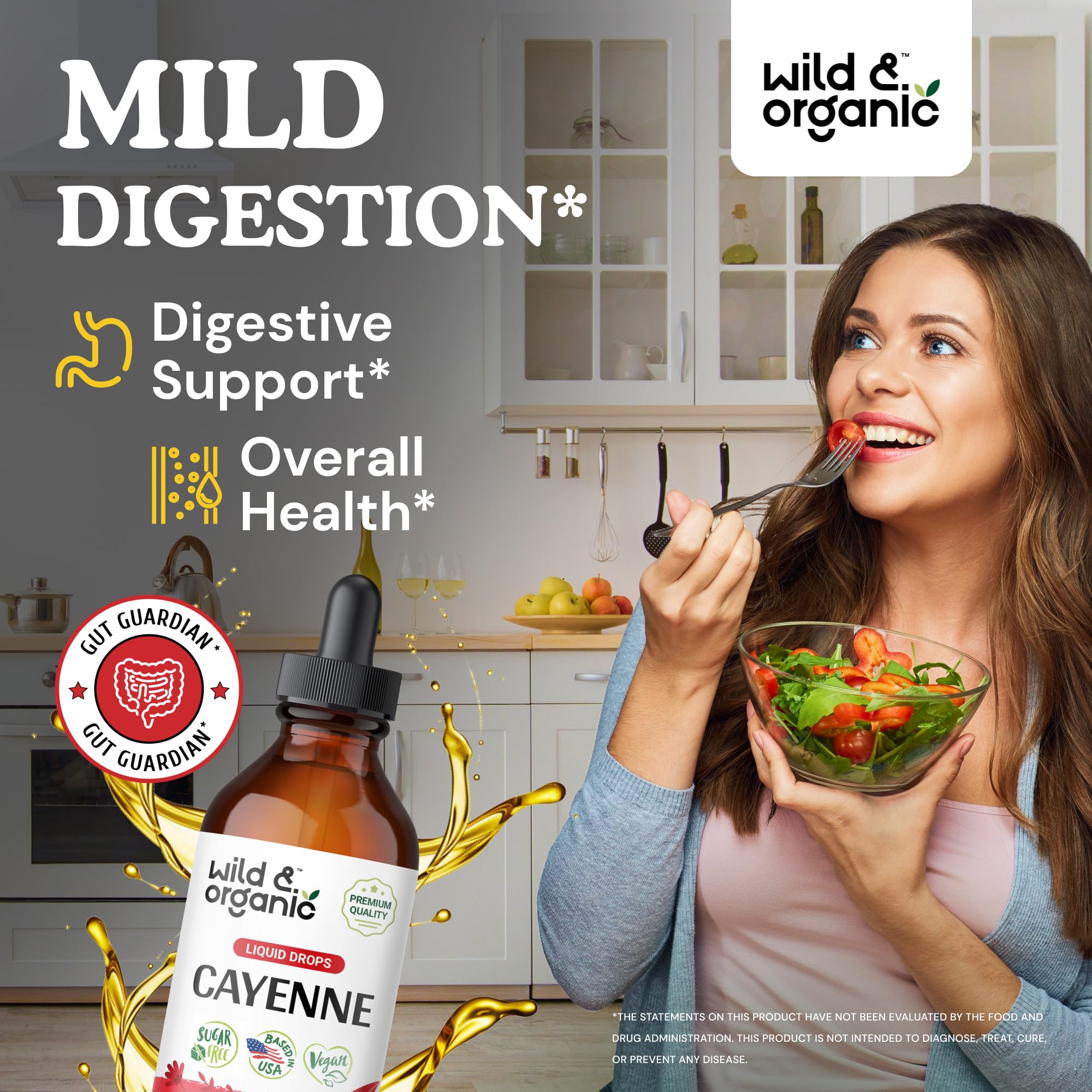 Wild & Organic Cayenne Pepper Tincture - Digestive Support with Capsaicin Extract - Cayenne Pepper Liquid Drops for Overall Well-Being - Unflavored, Vegan, Sugar & Alcohol-Free - 4 fl oz Wild & Organic buy supplements Au