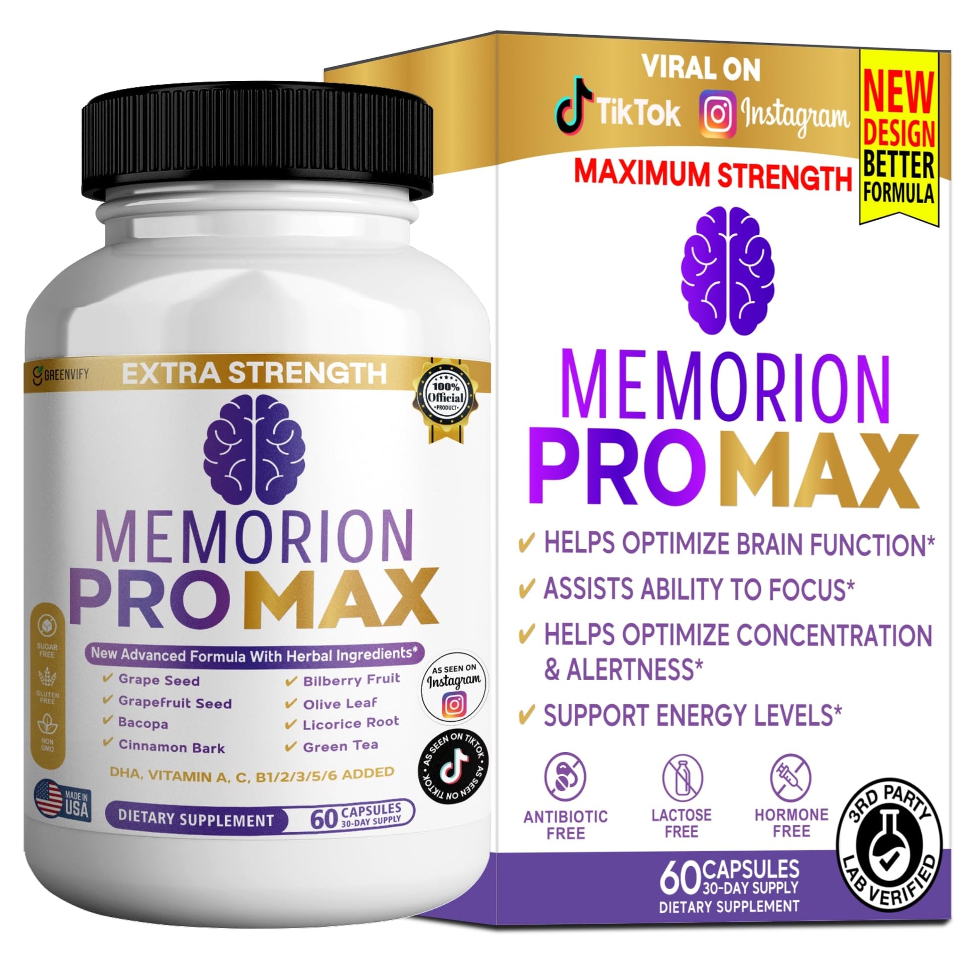 Memorion Pro Max supplement bottle and packaging on a white background