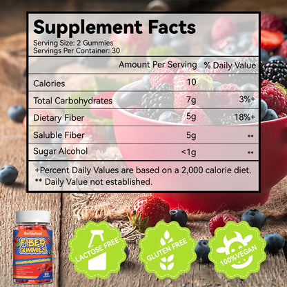 SmildeHeal Fiber Gummies, Dietary Fiber, for Women and Men, Gut Health Support, Non-GMOs, Non-Gluten, Vegan, Mixed Berry and Strawberry Flavor, 60 Count Gummies