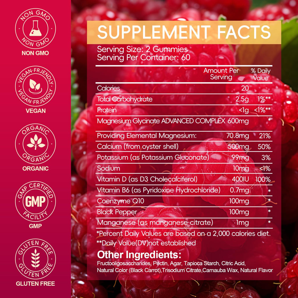 Magnesium Glycinate Gummies 600mg, Sugar Free Magnesium Gummies for Adults, Chewable Potassium Supplements for Body Support, Zzz and Relaxation, 120 Count AEQNJVBuy Supplements Australia