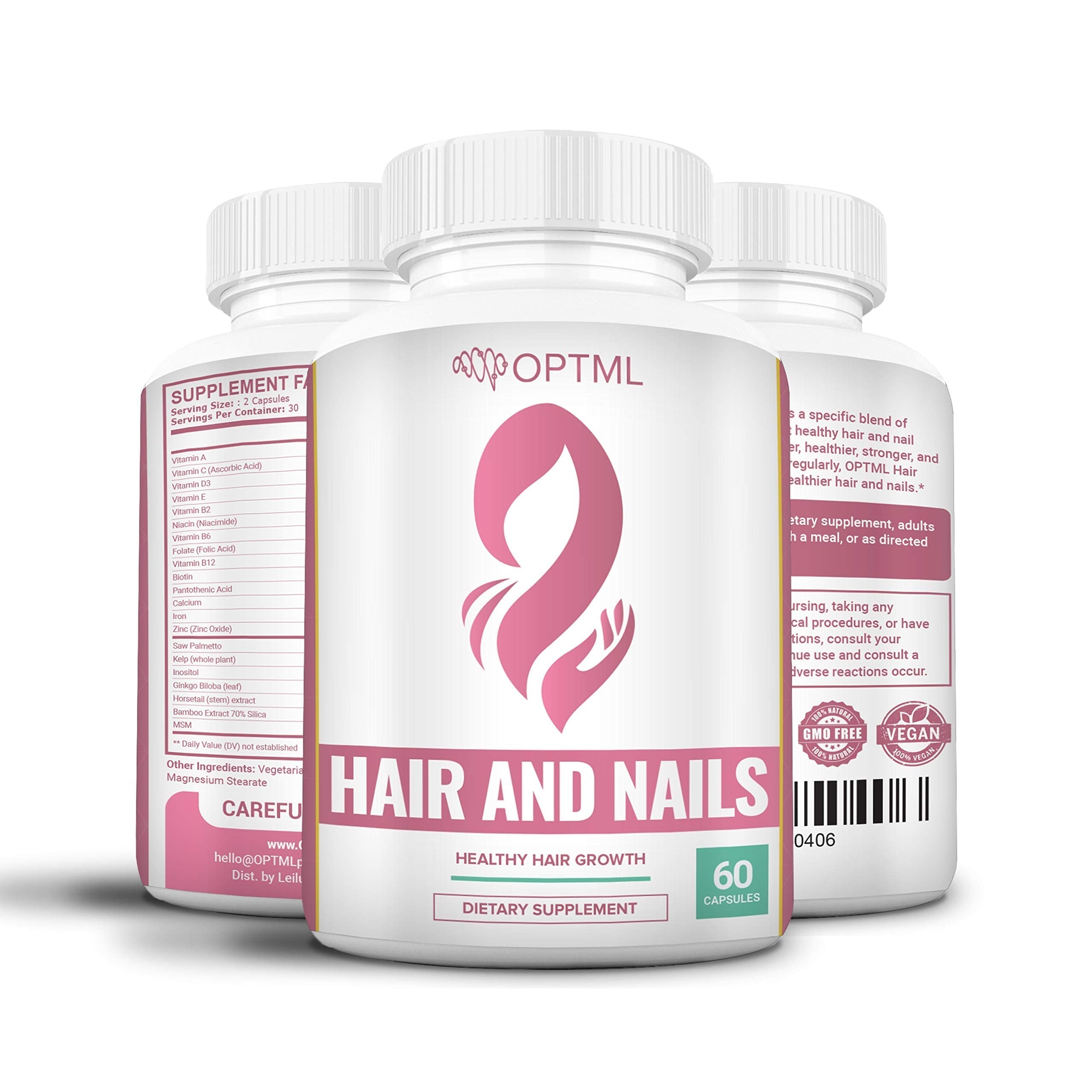 OPTML Hair and Nail Vitamins for Hair Growth and Thickness, Biotin-Infused Hair Pills, Hair Vitamins for Faster Hair Growth and Healthy Nails, for Women and Men, 60 Capsules OPTML buy supplements Au