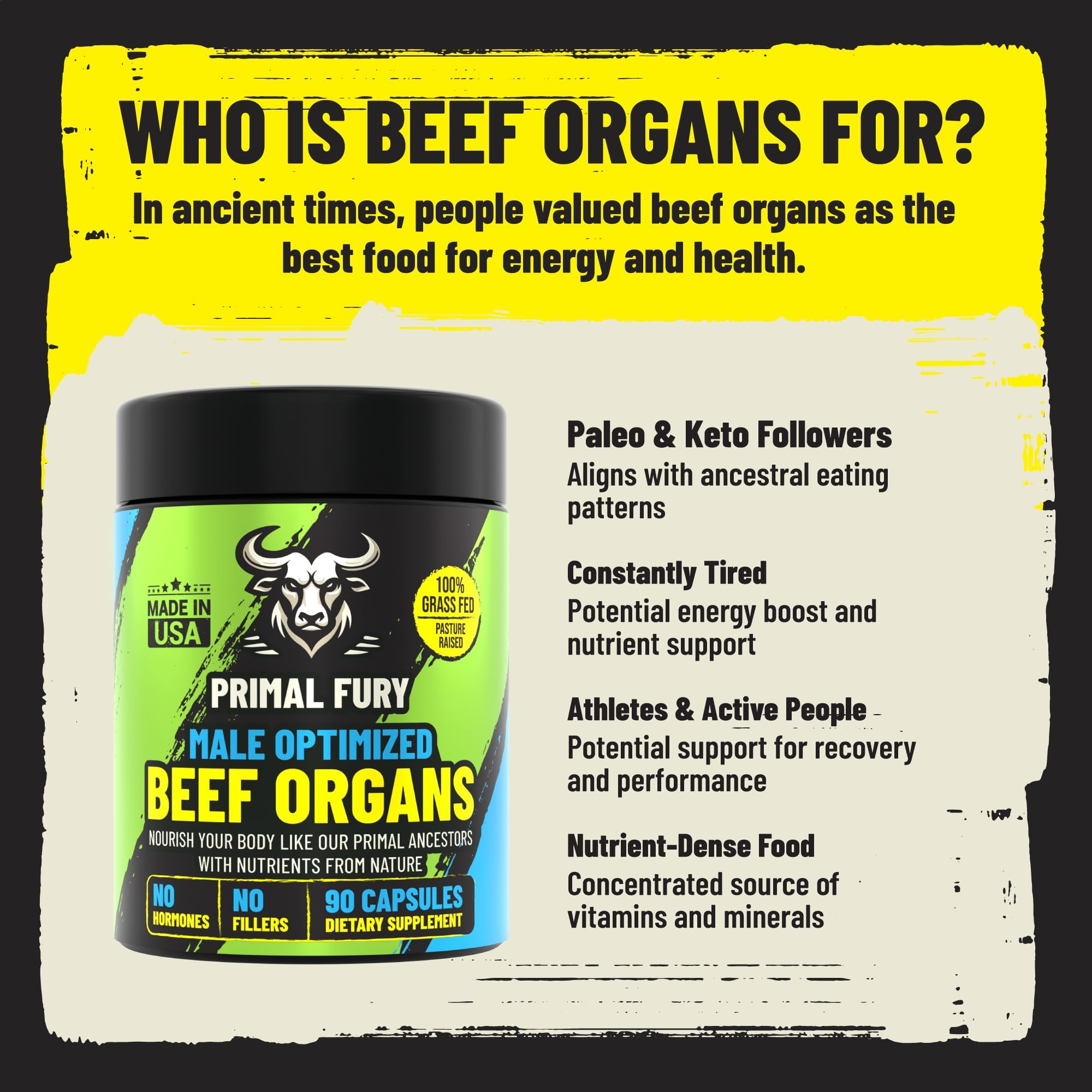 Grass Fed Beef Organ Supplement for Men - Male Optimization Pills - 6 Vital Beef Organs to Drive Prostate Health & Peak Performance, Made in USA, 90 Capsules (2 Pack) PRIMAL FURYBuy Supplements Australia