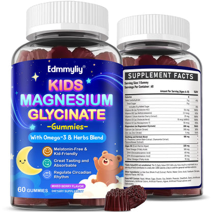 Kids Magnesium Glycinate Gummies - Magnesium Glycinate Supplement 200mg with L-theanine Omega-3 Calcium Vitamin D3 & B12 for Kids Natural Zzz at Bedtime & Overall Health - Sugar Free & Non-GMO EdmmyliyBuy Supplements Australia