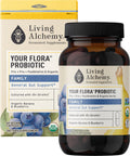 Living Alchemy Your Flora Probiotic supplement bottle and packaging on a white background