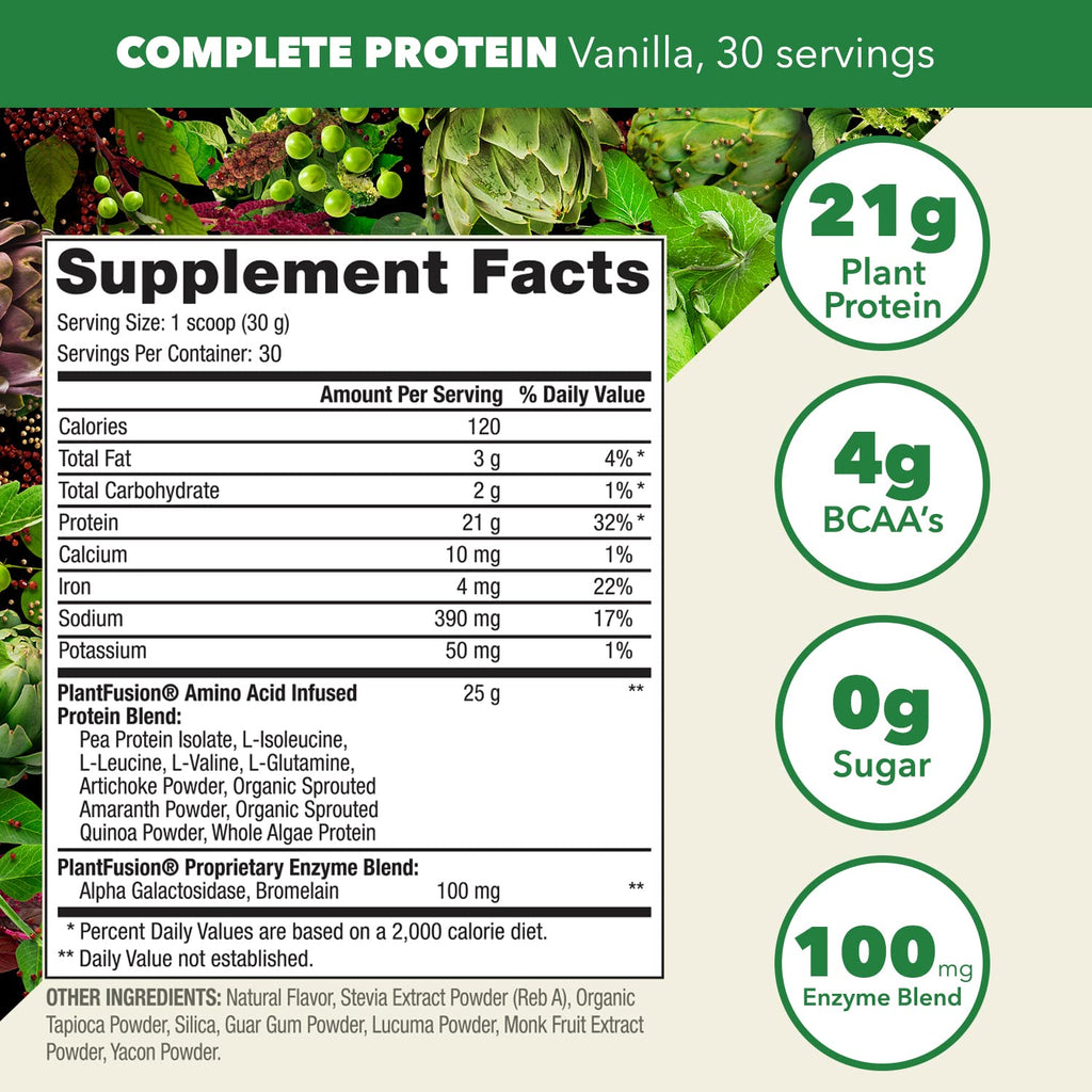 PlantFusion Complete Vegan Protein Powder - Plant Based Protein Powder With BCAAs, Digestive Enzymes and Pea Protein - Keto, Gluten Free, Soy Free, Non-Dairy, No Sugar, Non-GMO - Vanilla Bean 2 lb