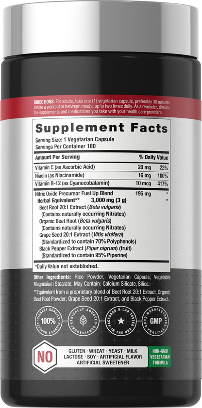 Horbäach Nitric Oxide Beet Root Capsules | 180 Count | with Nitrates and Precursor | for Men and Women | Vegetarian, Non-GMO
