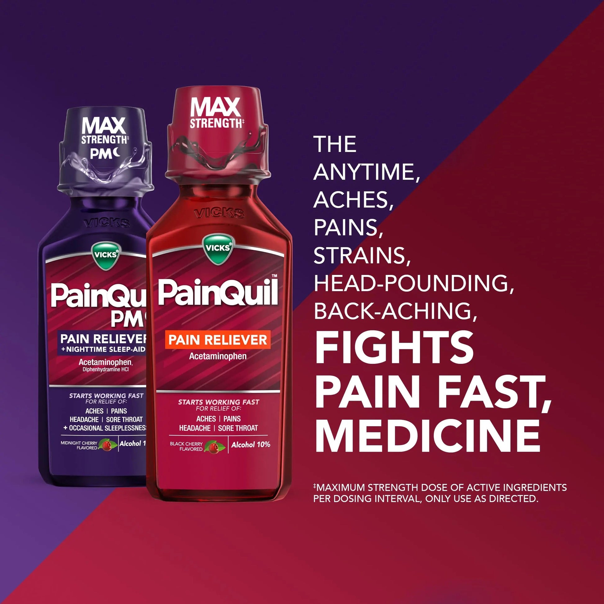 Vicks PainQuil & PainQuil PM Pain Relief Liquid, 1000mg Acetaminophen, 2x12 oz VicksBuy Supplements Australia