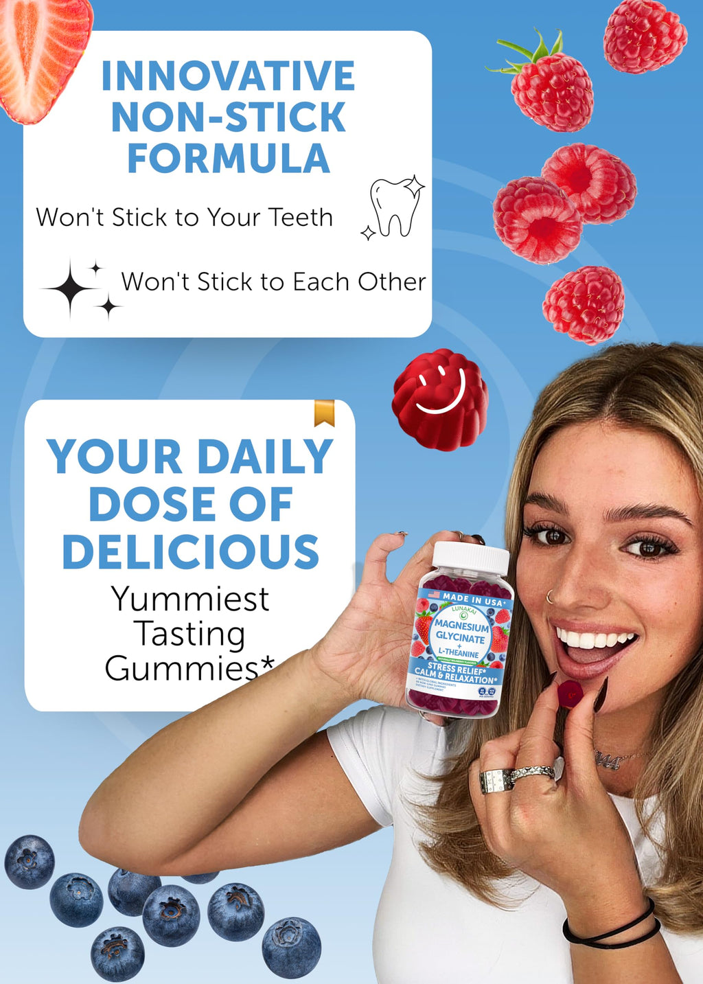 Lunakai USA Made Magnesium Glycinate Gummies 426mg with L-Theanine – Calm, Sleep, Stress Relief for Adults & Kids, Non-GMO, Vegan, 60ct LunakaiBuy Supplements Australia