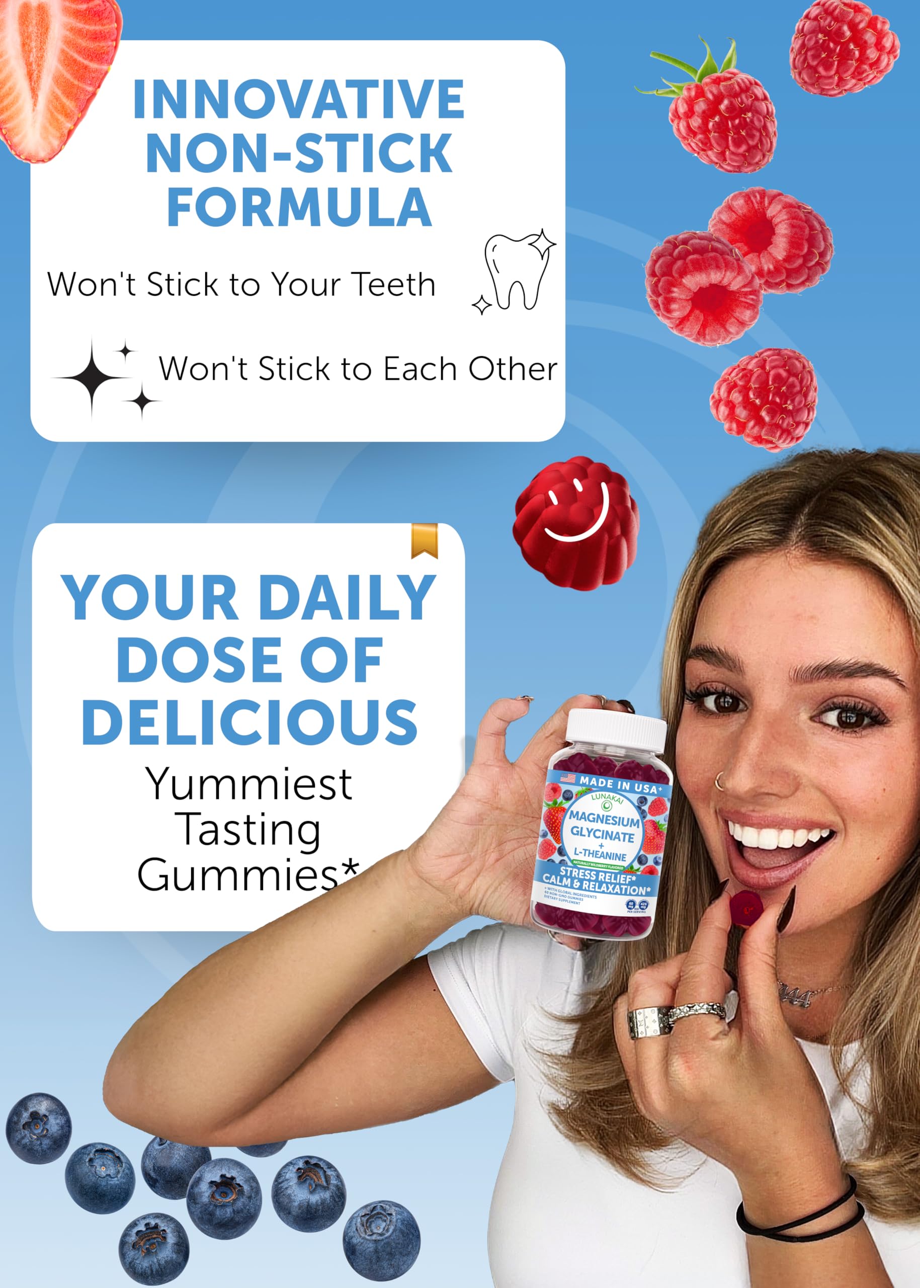 Lunakai USA Made Magnesium Glycinate Gummies 426mg with L-Theanine – Calm, Sleep, Stress Relief for Adults & Kids, Non-GMO, Vegan, 60ct LunakaiBuy Supplements Australia