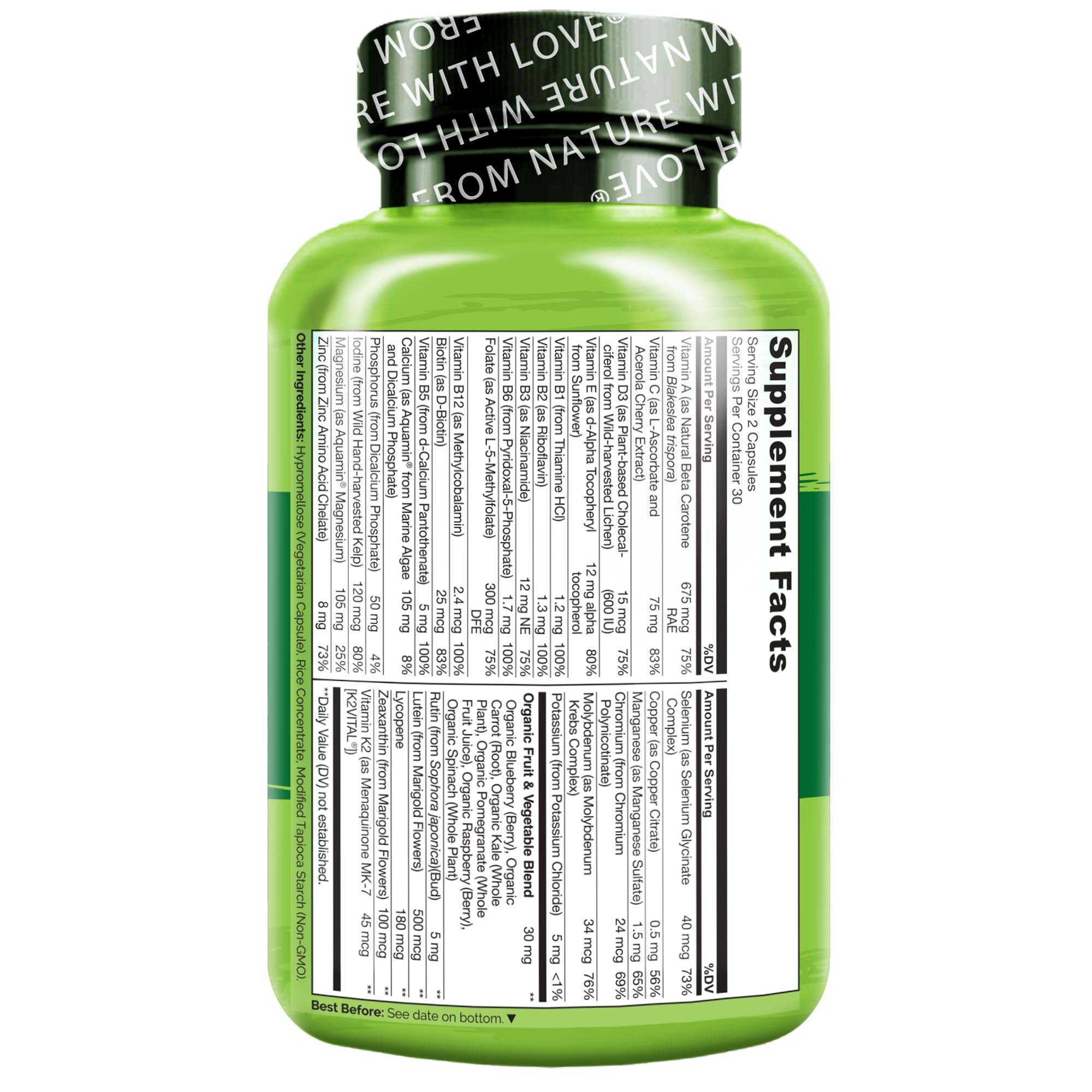 NATURELO Teen Multivitamin - Whole Food Multivitamin for Teenage Boys - Minerals Supplement for Active Kids