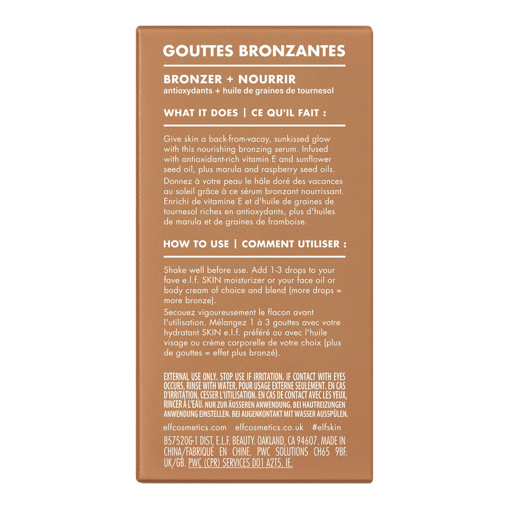 e.l.f. SKIN Bronzing Drops, Liquid Bronzer For Face & Skin, Creates A Sun-Kissed Glow, Infused With Vitamin E, Vegan & Cruelty-Free, Pure Gold e.l.f.Buy Supplements Australia
