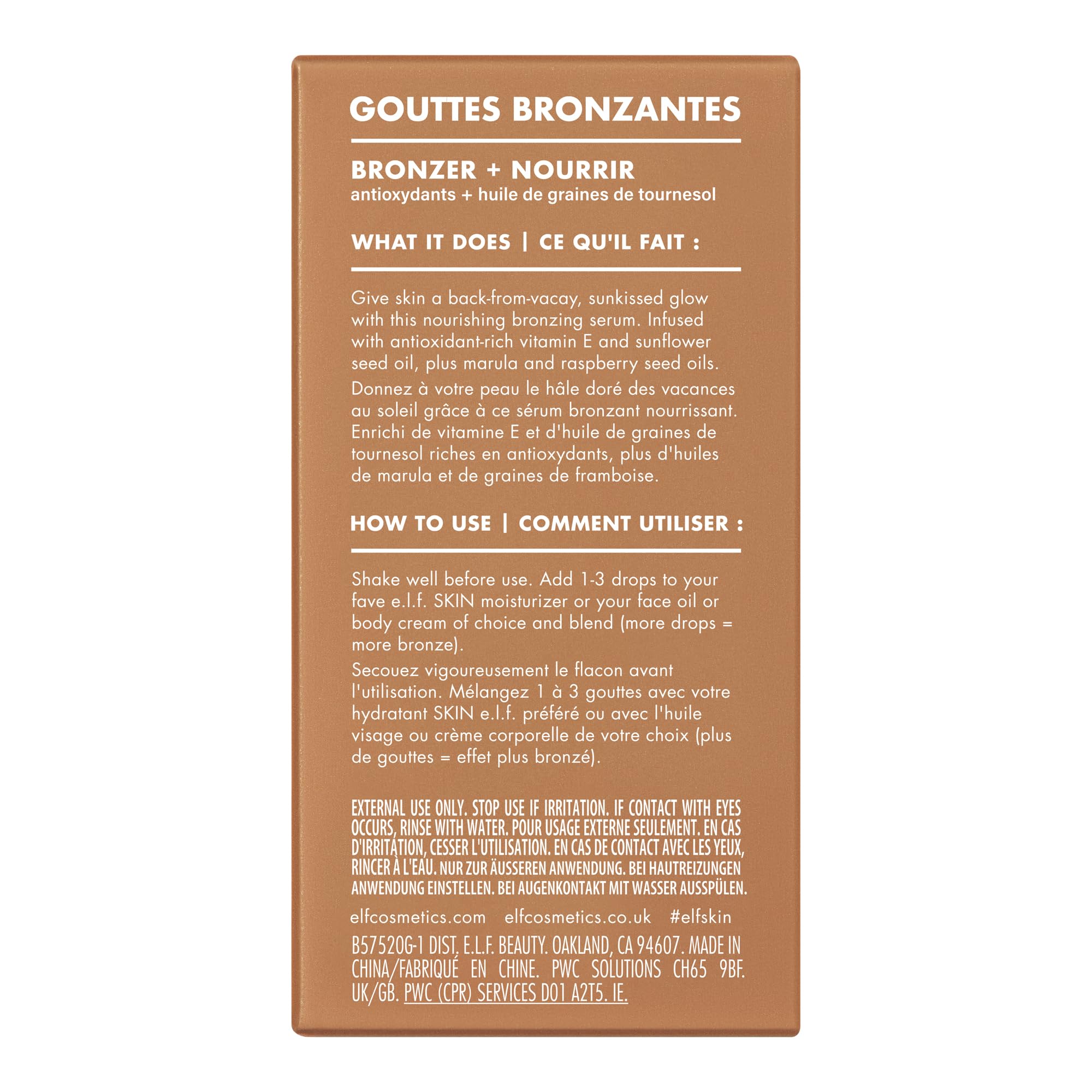 e.l.f. SKIN Bronzing Drops, Liquid Bronzer For Face & Skin, Creates A Sun-Kissed Glow, Infused With Vitamin E, Vegan & Cruelty-Free, Pure Gold e.l.f.Buy Supplements Australia