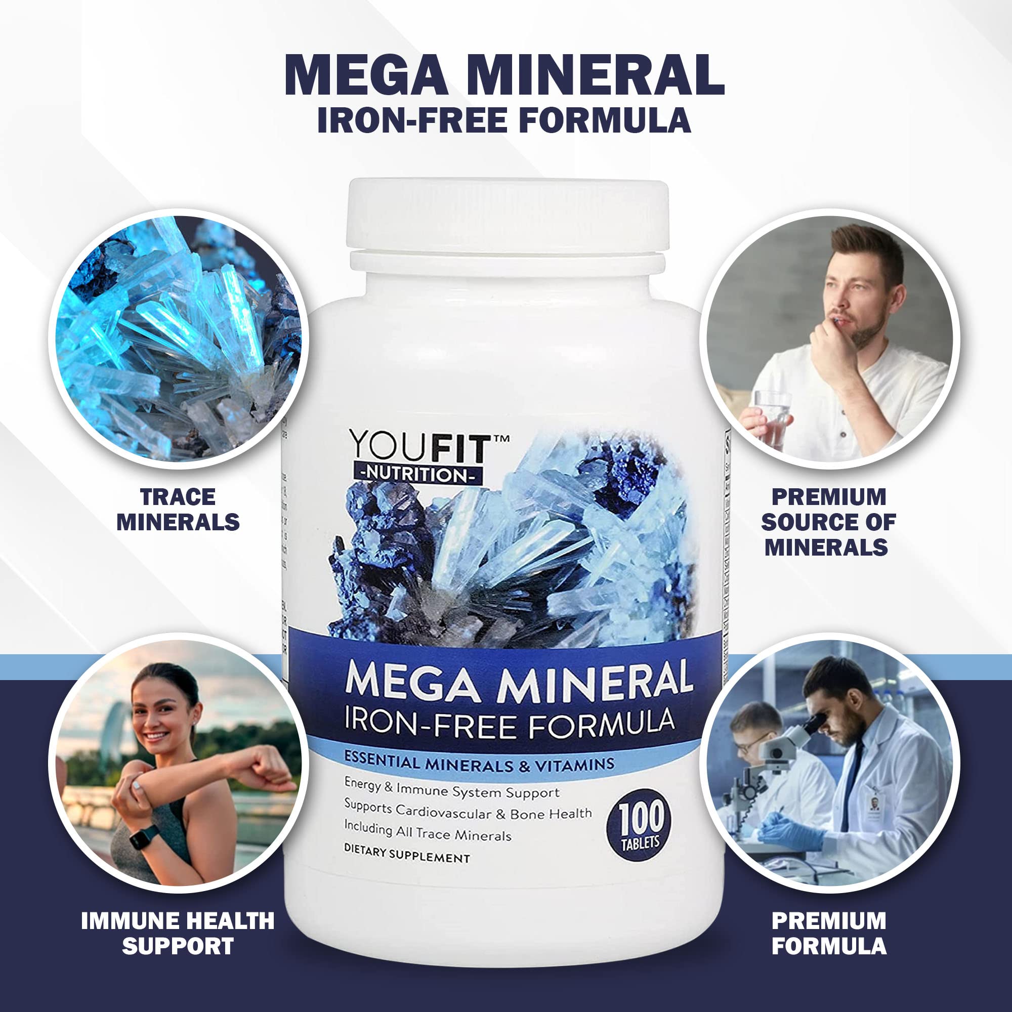Mega Minerals Supplement by Youfit Nutrition | Trace Minerals | Premium Formula with Source of Minerals and Immune Health Support | Iron Free | All in One