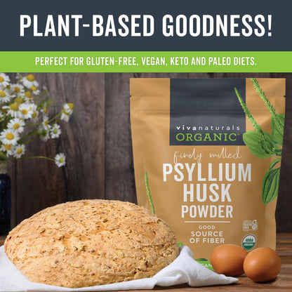 Viva Naturals Organic Psyllium Husk Powder, 24 oz – Finely Ground, Unflavored, Vegan, Keto, Paleo, Non-GMO Plant-Based Superfood, Good Source of Fiber for Gluten-Free Baking, Juices & Smoothies