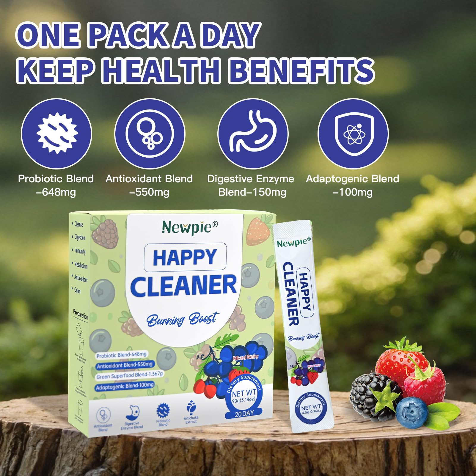 Blltzzz Newpie Superfoods Happy Cleaner Probiotic Powder,Watermelon Flavor Prebiotic & Probiotic Powder,Organic Fiber,Sugar Free,Gut Health,Natural Antioxidant
