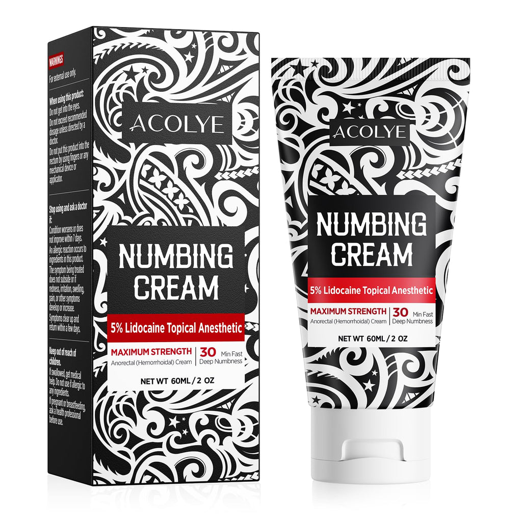 Acolye Numbing Cream Maximum Strength : 5% Lidocaine Topical Anesthetic - Extra Strength 5X Numbing with Menthol Arnica and Emu Oi (2 Fl Oz, Mint Flavor) AcolyeBuy Supplements Australia