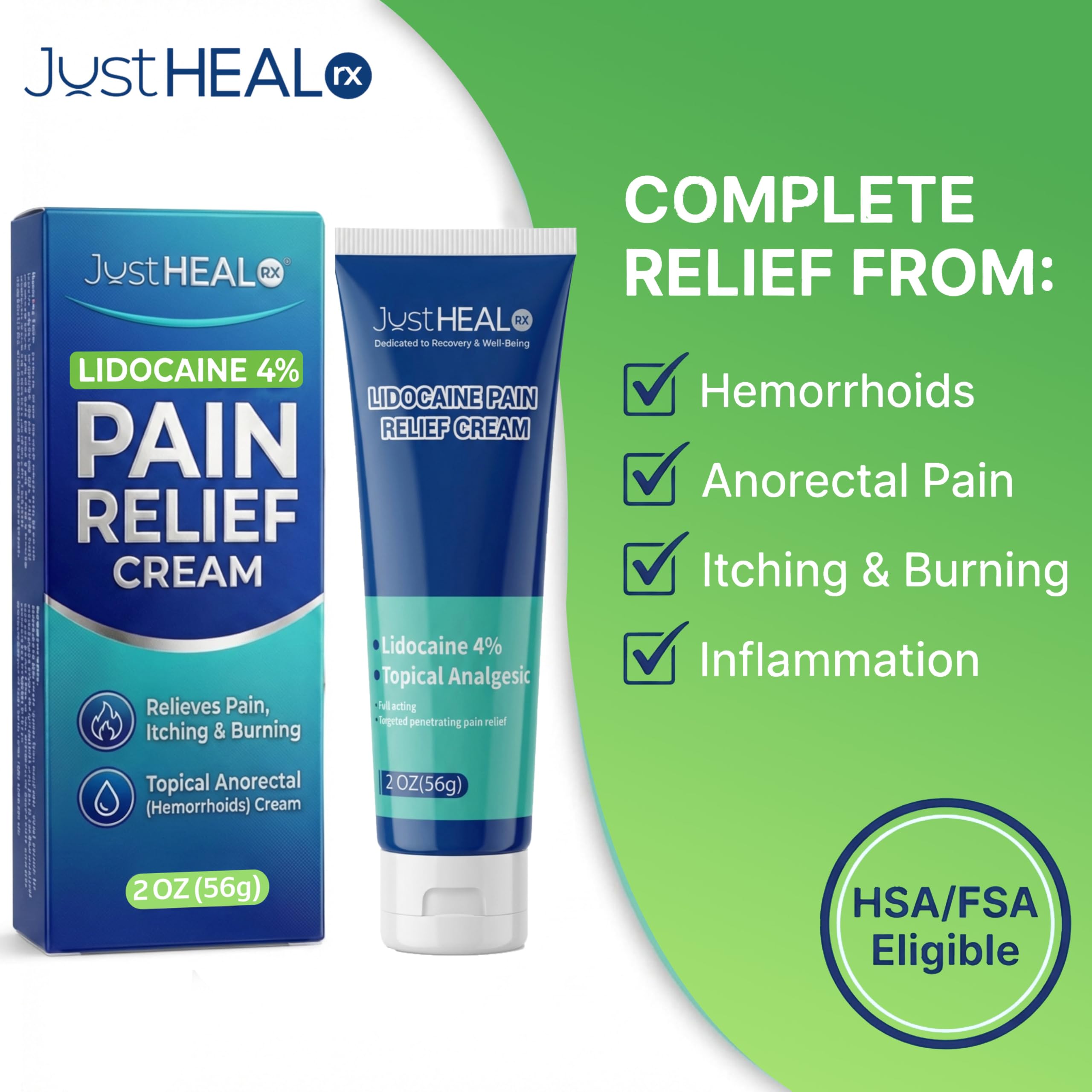 JustHeal RX Lidocaine Cream for Hemorrhoids | 2 OZ Tube – Fast-Acting 4% Lidocaine Numbing Cream & Topical Analgesic Cream for Anorectal Itch Relief | OTC Lidocaine Cream Maximum Strength JustHeal RXBuy Supplements Australia