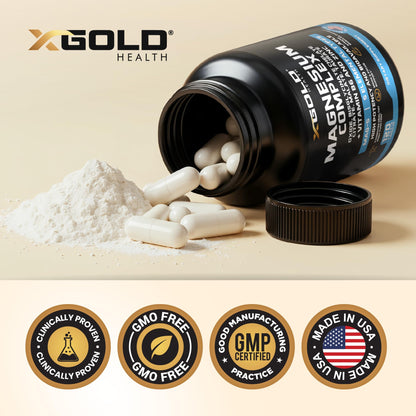 X Gold Health Magnesium Complex 5-in-1 with Zinc & B6 High Absorption Capsules (Glycinate, Citrate, Malate, Taurate, Oxide) Muscle Recovery, Energy, Sleep Support & Immune Health 500mg Made in USA X Gold Health buy supplements Au
