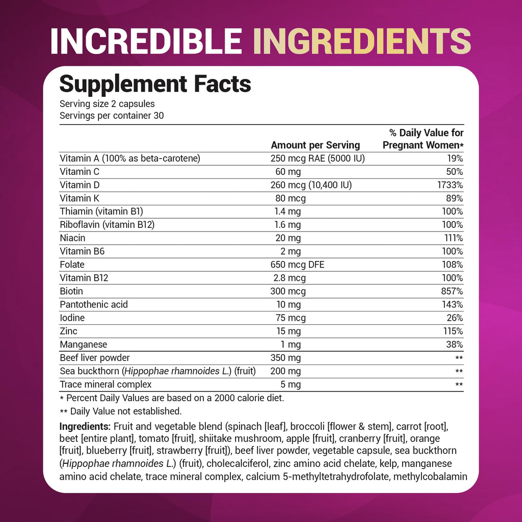 Dr. Berg Natural Prenatal Vitamins for Women (Pregnant & Nursing) - Prenatal Vitamins with Folate, Vitamins, Minerals, Omegas, &11 Powerful Superfoods - Womens Prenatal Multivitamin - 60 Capsules Dr. Berg NutritionalsBuy Supplements Australia