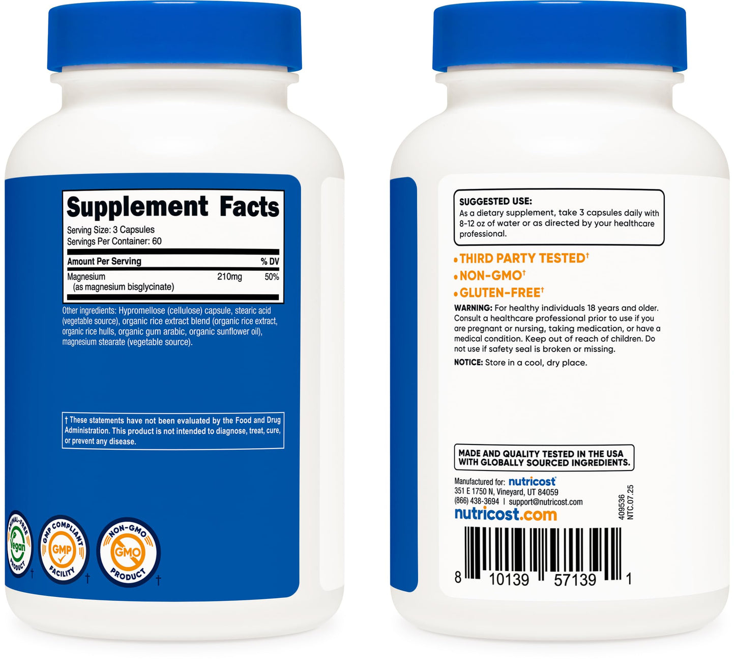 Nutricost Magnesium Glycinate Capsules (180 Capsules, 210 mg Per Serving) - Magnesium Glycinate Supplement for Gentle Absorption NutricostBuy Supplements Australia