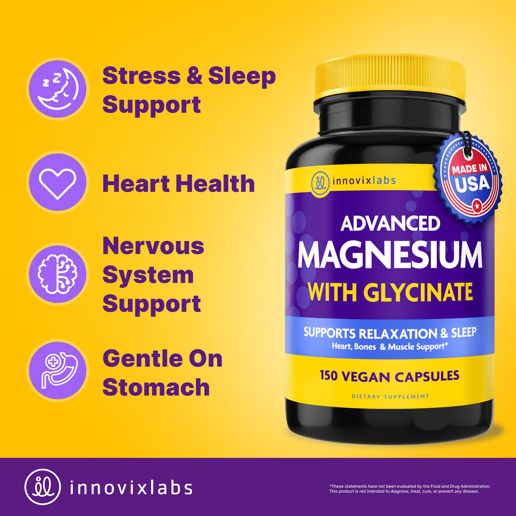 InnovixLabs Advanced Magnesium Capsules - 150 Ct, 210 mg - Chelated Glycinate and Malate - High Absorption, Promotes Relaxation, Bones, Muscle Health, Vegan Malate Sleep Supplement InnovixLabs buy supplements Au