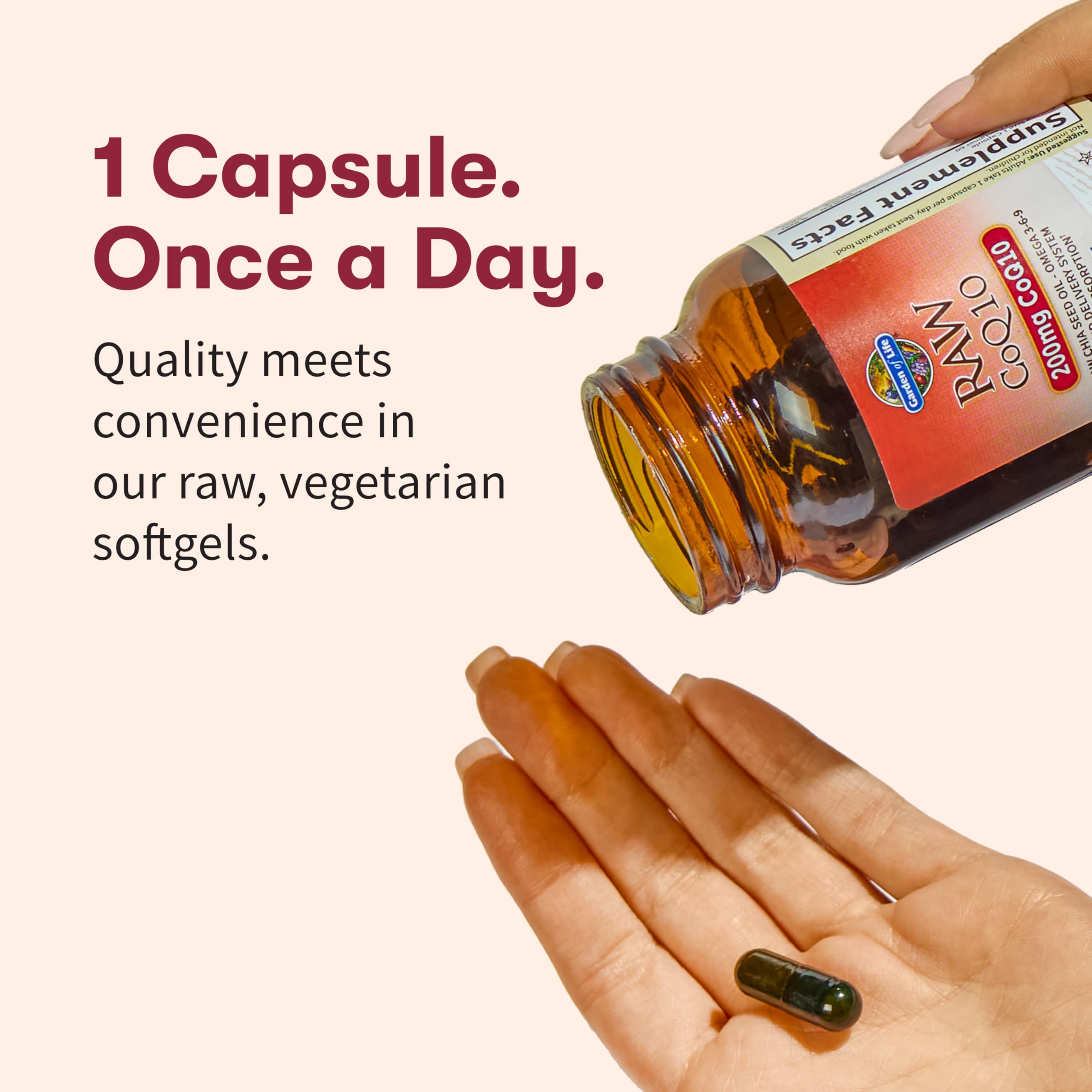 Garden of Life CoQ10 200mg, Vegetarian Omega 3 6 9 Supplement Raw Co Q 10 Chia Seed Oil, Whole Food Nutrition with Antioxidant Support