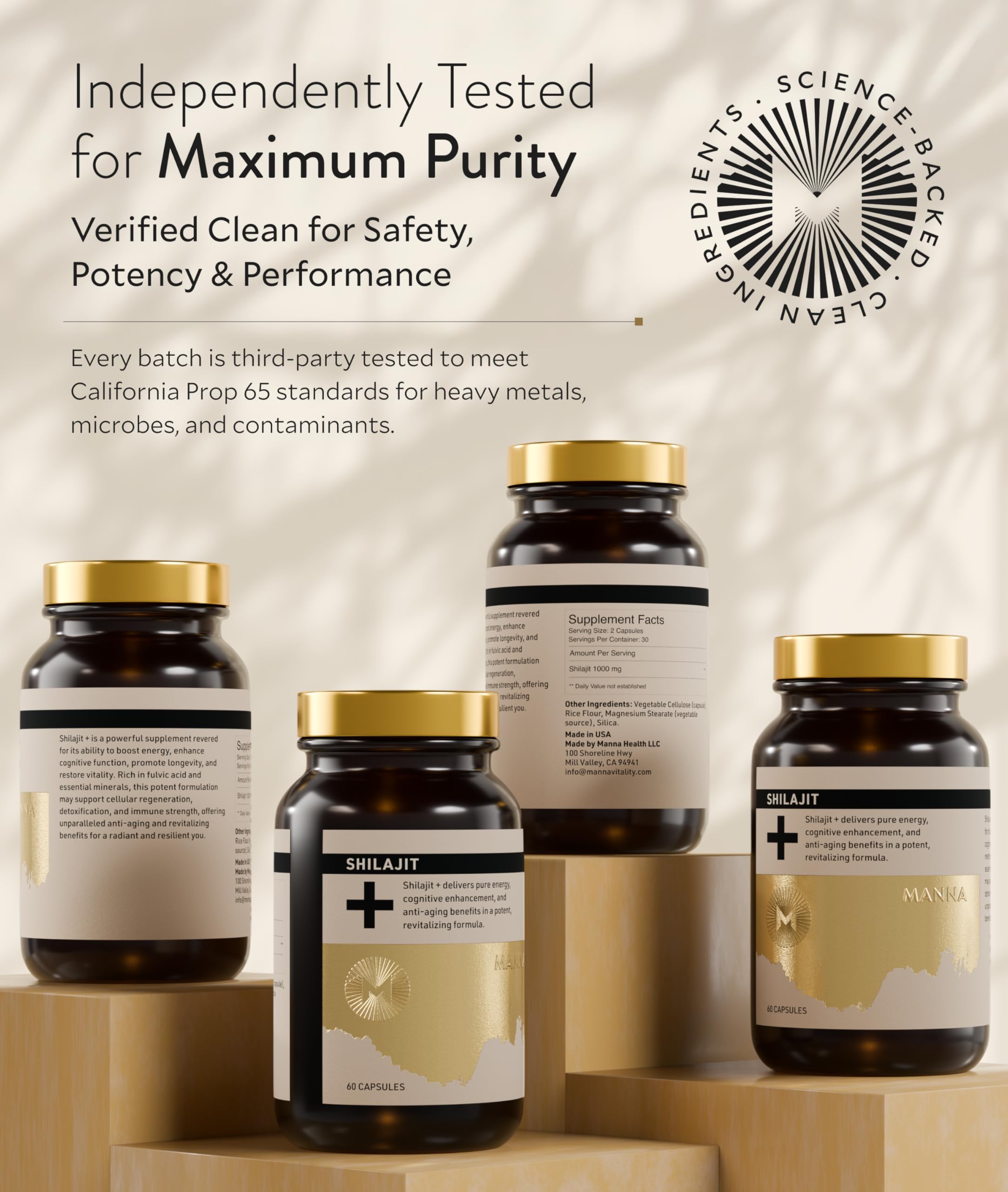 Manna Vitality Shilajit+ Capsules | 1000mg Purified Himalayan Shilajit Resin Supplement | Highest Bioavailability | Energy, Performance, Detox, Vitality, Mental Clarity & Cognitive Support | 60 Count M MannaBuy Supplements Australia