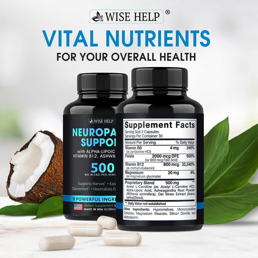 Neuropathy Support Natural Nerve Discomfort Relief - Made in USA - Nerve Antioxidant for Trigeminal Neuralgia, Diabetic & Peripheral Neuropathy - Hands, Neck, Feet & Toes Treatment Formula - 60 Caps WISEHELPBuy Supplements Australia