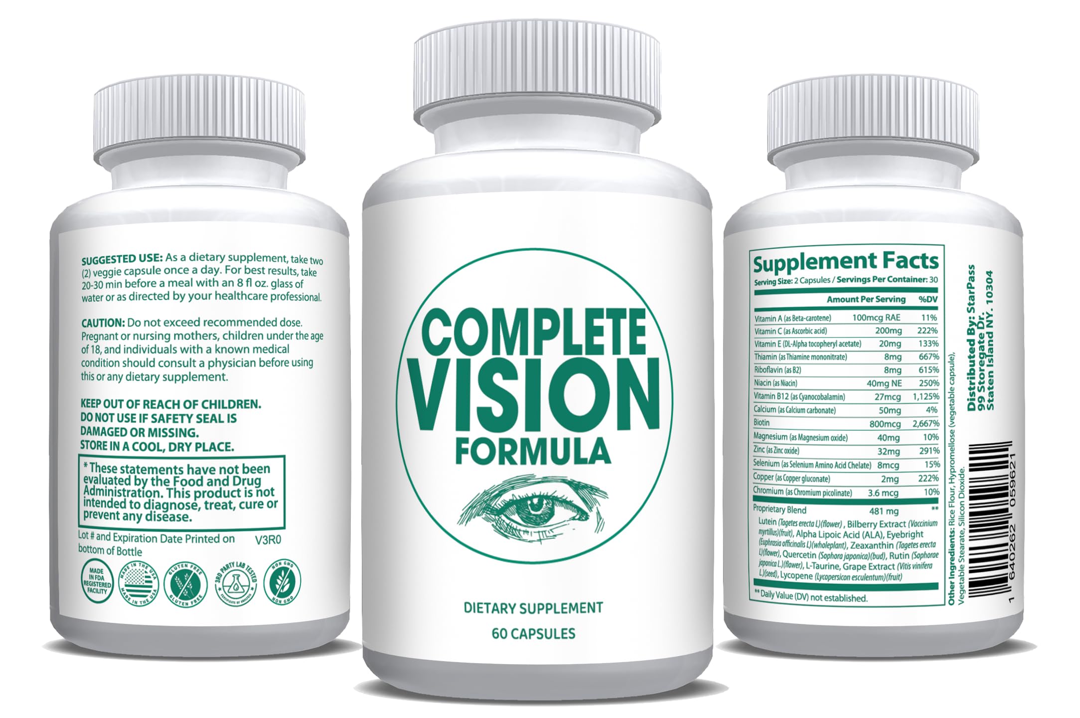 Pure Eye Health Vitamin & Mineral Supplements for Adults | #1 Complete Research Vision Formula w/Bilberry, Lutein, Zeaxanthin, Lycopene, Resveratrol | Supports Eye Strain, Dry Eyes 60 Capsules StarPass LabsBuy Supplements Australia