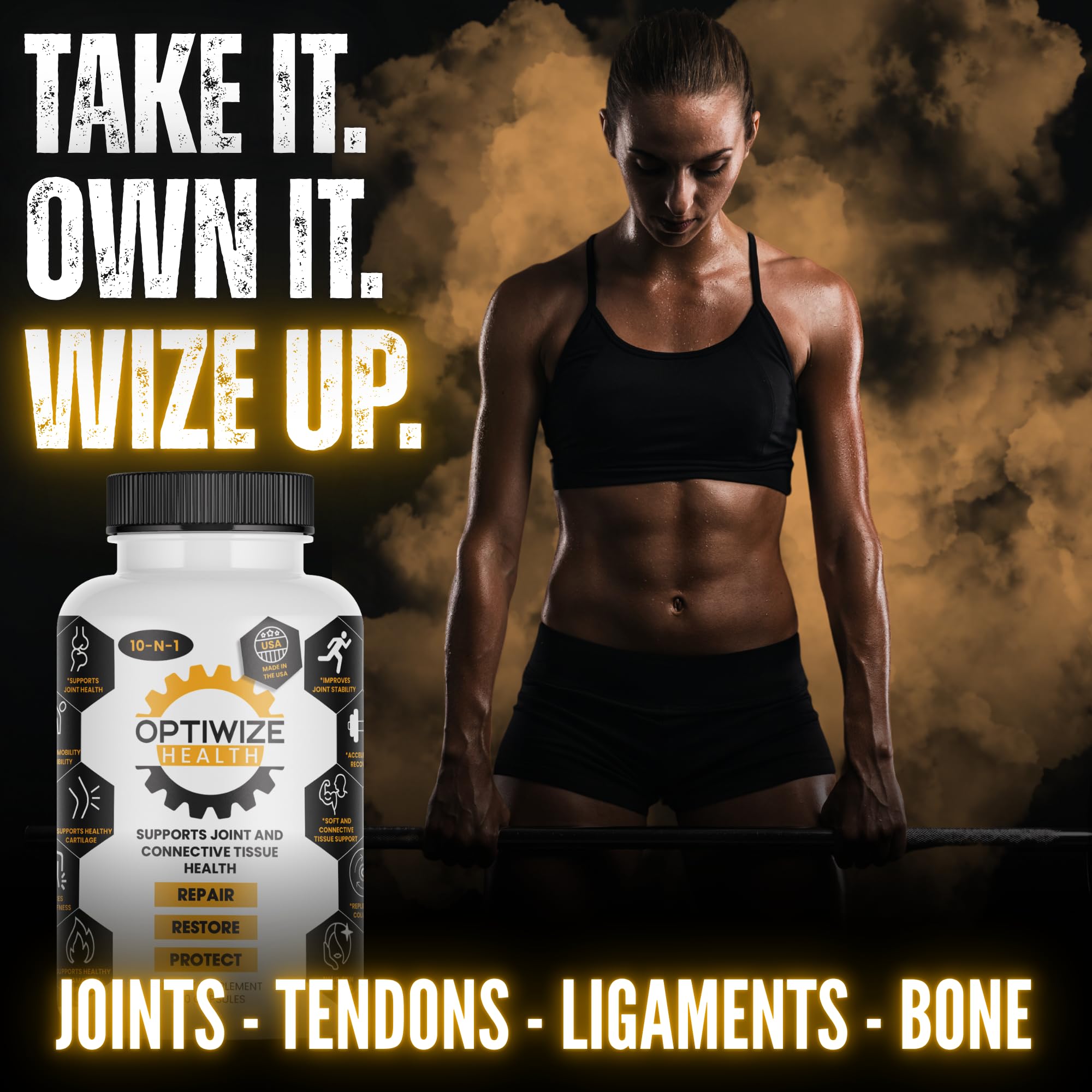 OptiWize 10-N-1 Joint Support Hydrolyzed Collagen,MSM, Hyaluronic Acid, Glucosamine,Chondroitin & More- Targets Joint Discomfort, Improves Mobility & Flexibility 320 Caps for Men & Women Made in USA OptiWizeBuy Supplements Australia