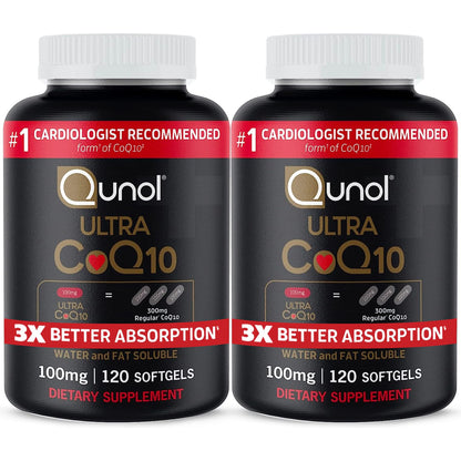 Qunol Ultra CoQ10 100mg, 3x Better Absorption, Patented Water and Fat Soluble Natural Supplement Form of Coenzyme Q10