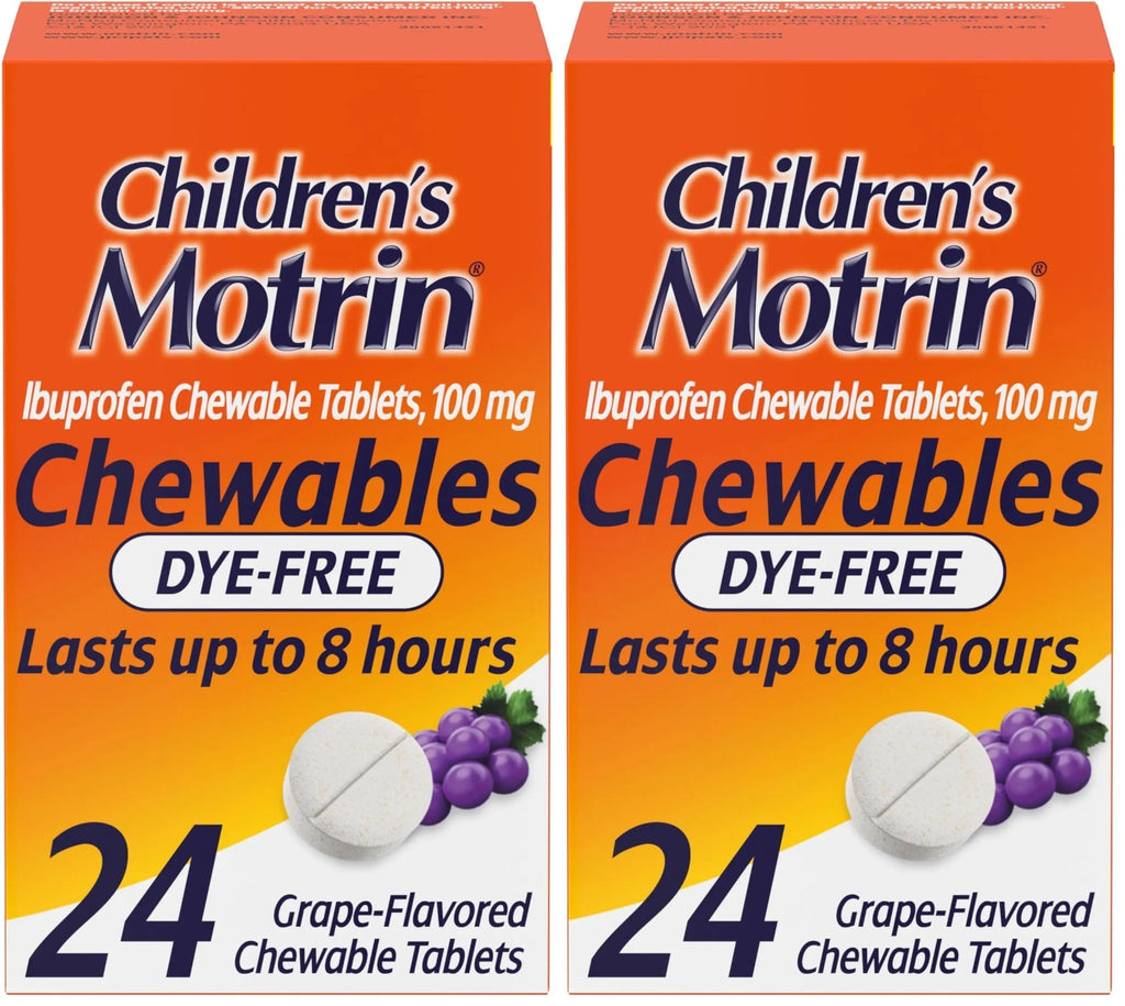 Motrin Children's Dye-Free Chewable Tablets with Ibuprofen, Kids' Fever Reducer & Pain Reliever for Sore Throat, Fever, Toothache & Pain Relief, Grape Flavor, 24 Count (Pack of 2) MotrinBuy Supplements Australia