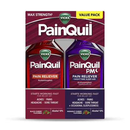 Vicks PainQuil & PainQuil PM Pain Relief Liquid, 1000mg Acetaminophen, 2x12 oz VicksBuy Supplements Australia