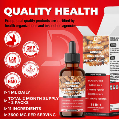 11in1 Turmeric Supplement for Health Heart & Wellness Support – with Ginger, Garlic, Ceylon Cinnamon, Berberine, Ginseng, Apple Cider Vinegar – 30ml Liquid Drops – 60 Servings DEDICAD buy supplements Au