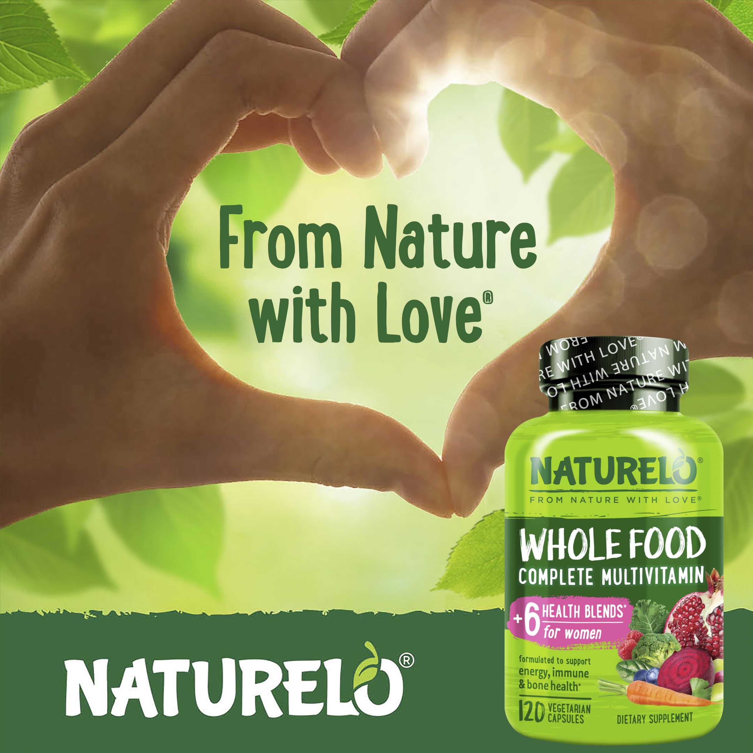 NATURELO Whole Food Multivitamin for Women - with Vitamins, Minerals, & Organic Extracts - Supplement for Energy and Heart Health