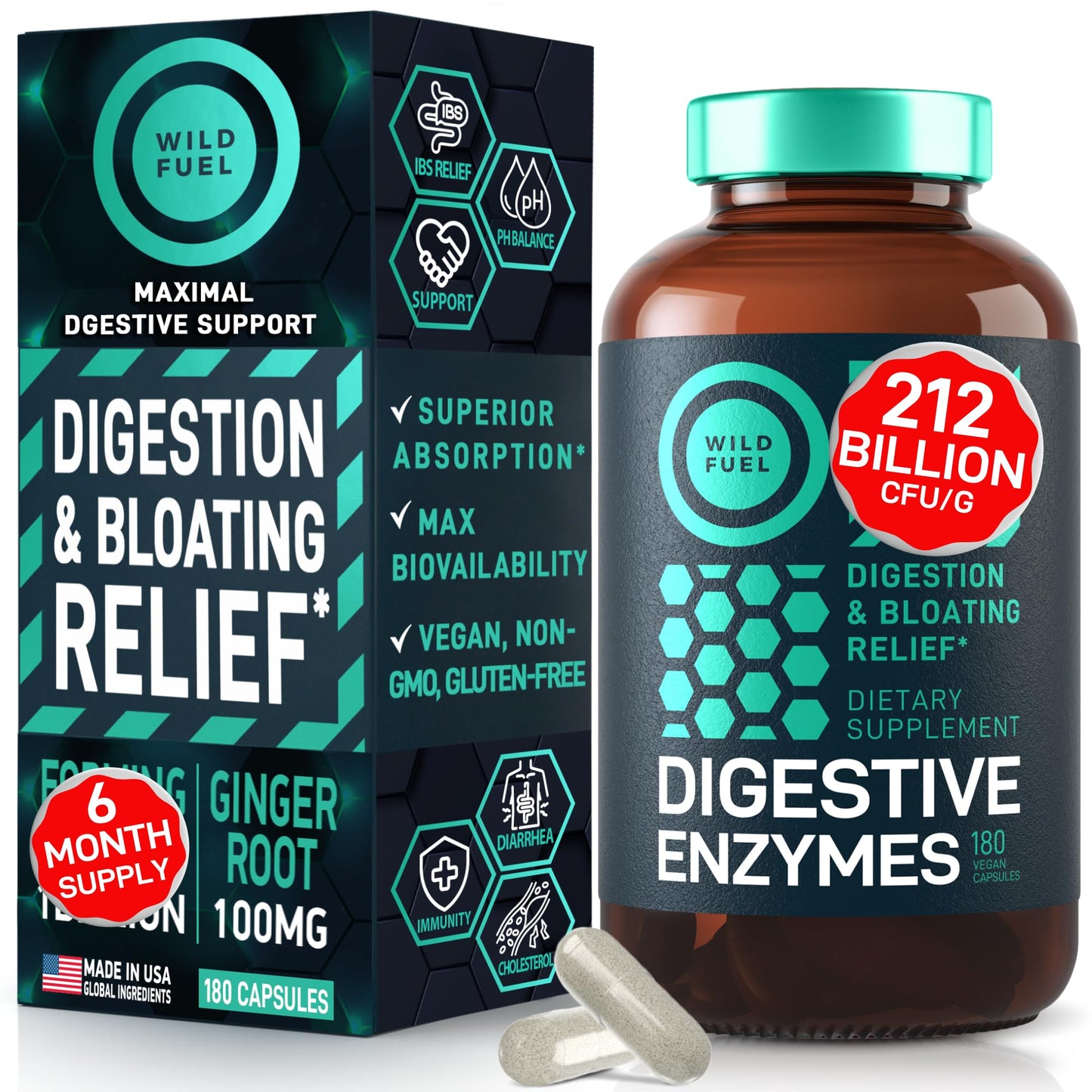 Complete Digestive Enzymes for Women & Men - 800mg Vegan Digestive Enzymes and Probiotics Prebiotics - Bloating Support, Gut Health & Digestion Supplement
