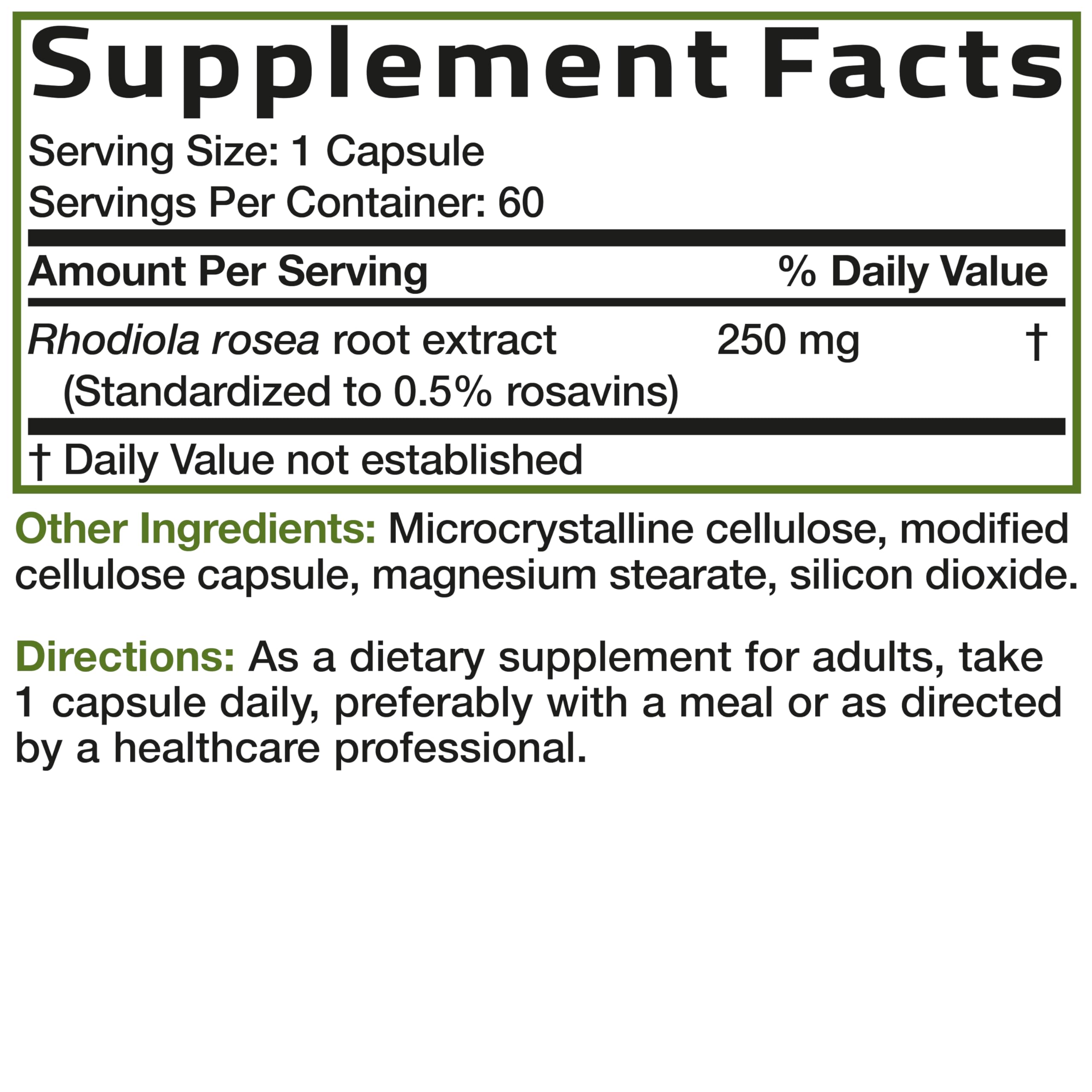 Bronson Rhodiola Rosea Vegetarian Capsules - Adaptogenic Herb - Brain, Stress & Mood Support - Non-GMO, 60 Count