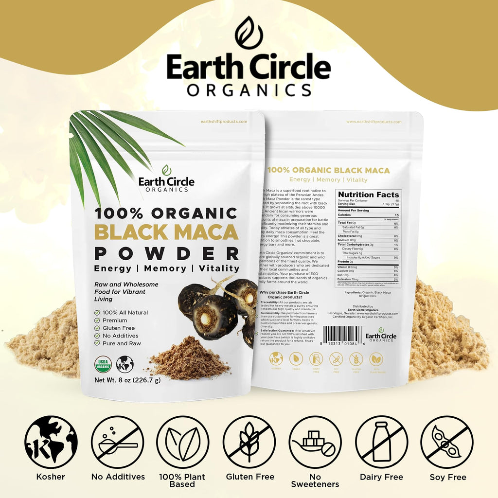 Organic Black Maca Peruvian Root Powder | Black Maca Root for Men | Natural Supplement | Essential Vitamins, Minerals & Fatty Acids Improved Energy | Immune Support (8oz, Pack of 1) Earth Circle OrganicsBuy Supplements Australia