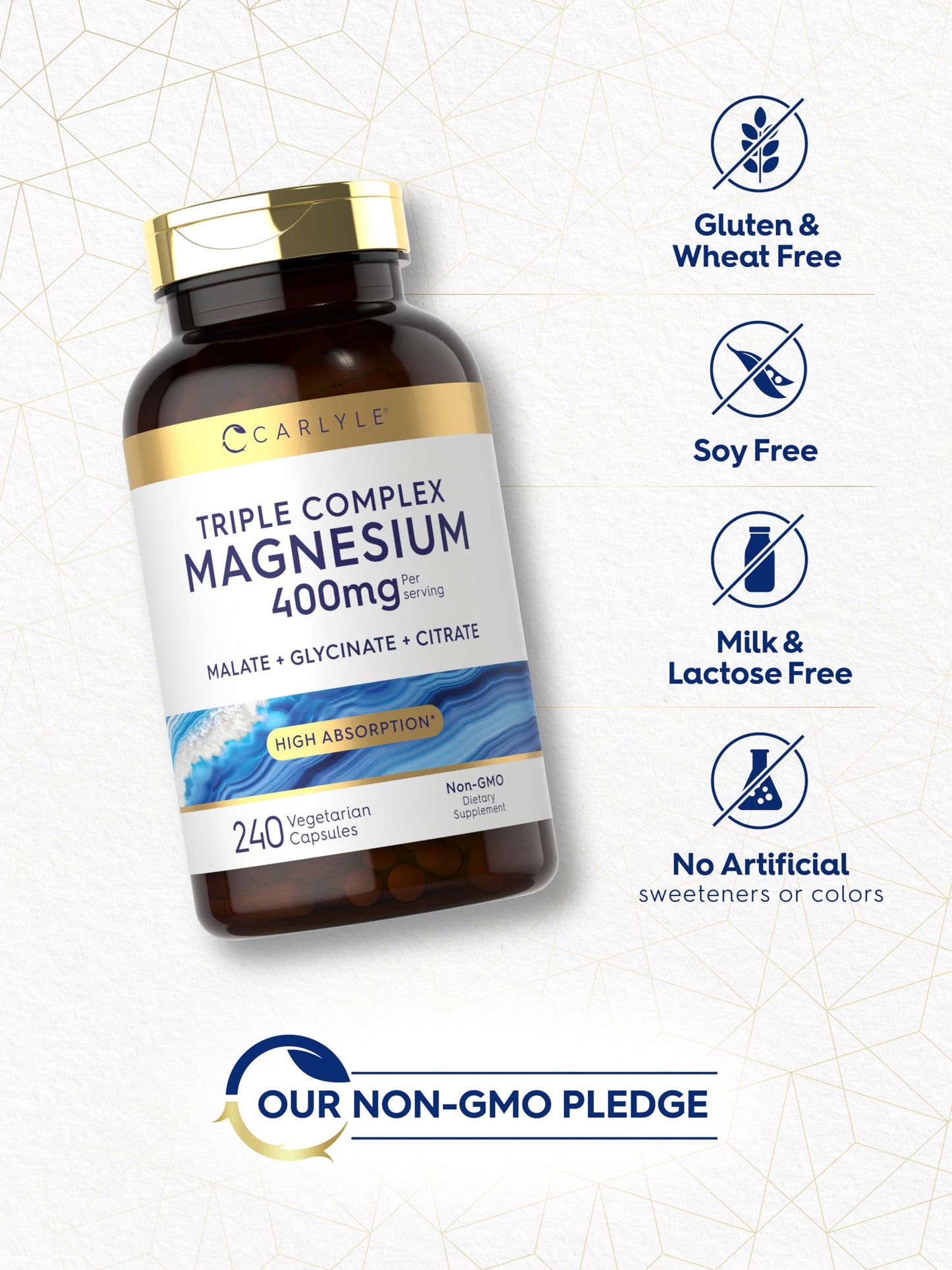 Carlyle Triple Magnesium Complex | 400 mg | 240 Capsules | Magnesium Malate, Glycinate & Citrate | Vegetarian, Non-GMO, and Gluten Free Supplement Carlyle buy supplements Au
