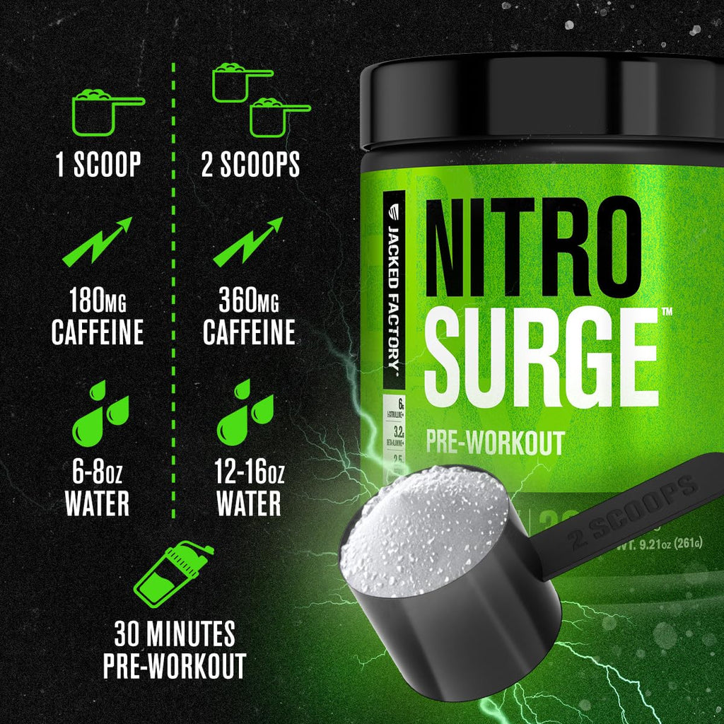 Jacked Factory NITROSURGE Pre Workout Supplement - Endless Energy, Instant Strength Gains, Clear Focus, Intense Pumps - NO Booster & Preworkout Powder with Beta Alanine - 30 Servings, Cherry Limeade Jacked Factory buy supplements Au
