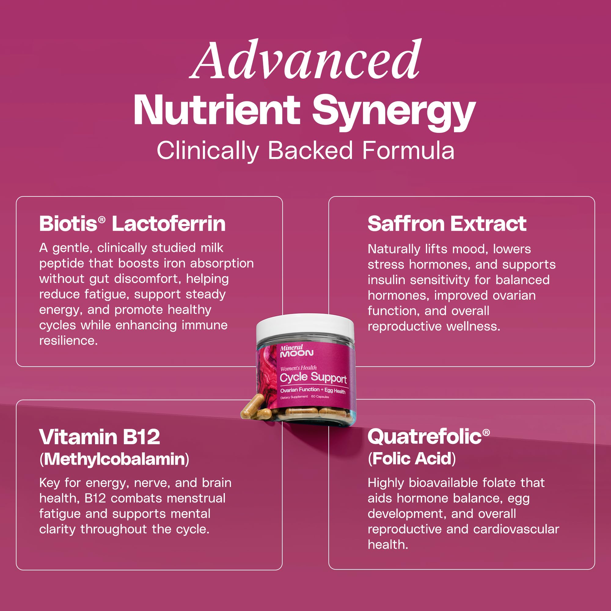 Mineral Moon Hormonal Support Bundle - Menstrual Supplement + Cycle Support - Aid Ovulation, Hormonal Balance & PMS Support - Reduce Period Cramps & Fatigue - Antioxidant Ovarian Support Vitamins Mineral Moon buy supplements Au