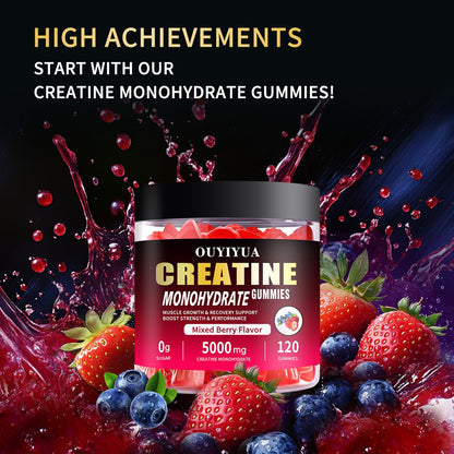 OUYIYUA Creatine Monohydrate Gummies 5000mg for Men & Women - Sugar Free Pre-Workout Supplement, Chewables for Muscle Strength, Muscle Builder, Energy Boost,