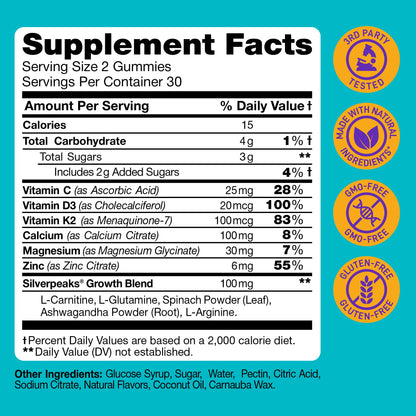 Height Growth Gummies for Kids - Growth Vitamins for Teens, Height Increase Multivitamin for Boys & Girls with Calcium Vitamin D C K2 Magnesium Zinc, Natural Height Growth Maximizer Supplement, 60 PCS SILVERPEAKSBuy Supplements Australia
