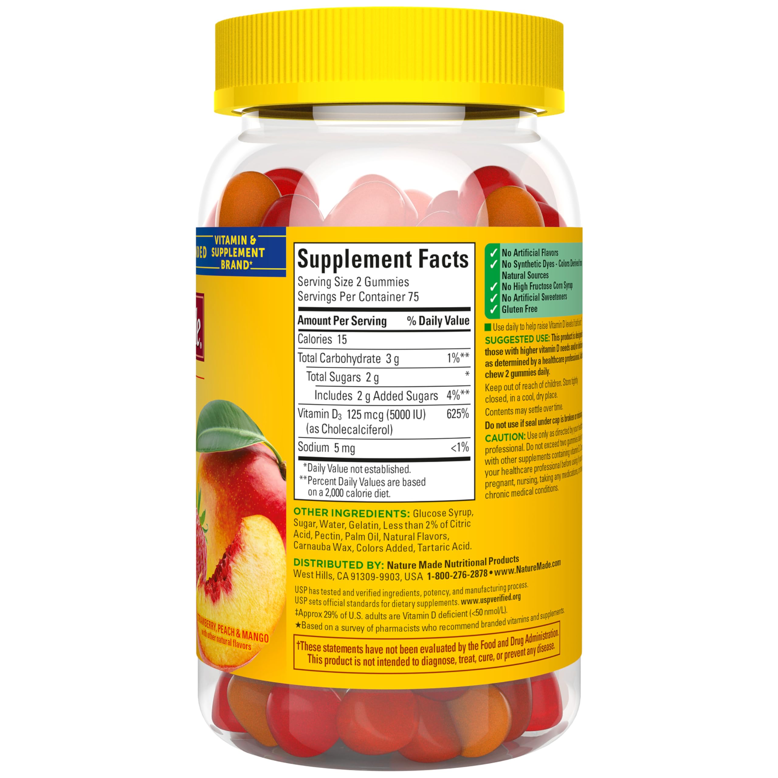 Nature Made Vitamin D3 5000 IU Per Serving Gummies Extra Strength, Bone and Immune Health Support, 150 Vitamin D Gummies for Adults, 75 Day Supply