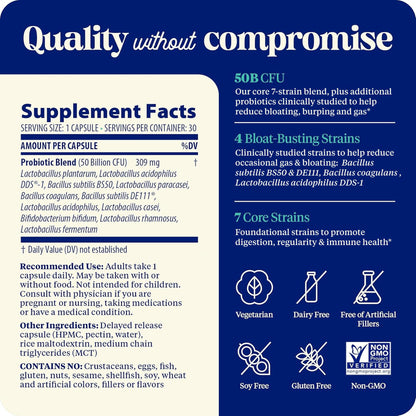 Enzymedica SubCulture Probiotic for Bloat & Digestive Health - Probiotic Supplement Capsules for Women & Men, 50 Billion CFU, Gut Health Support for Adults,