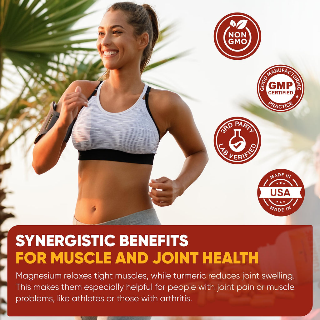 Turmeric Tranquility Turmeric Curcumin & Magnesium Glycinate with BioPerine – Support for Stress Relief, Sleep, Heart Health, Muscles, Metabolism, and Joint Health* - High Absorption - 90 Capsules (1) NutriganixBuy Supplements Australia
