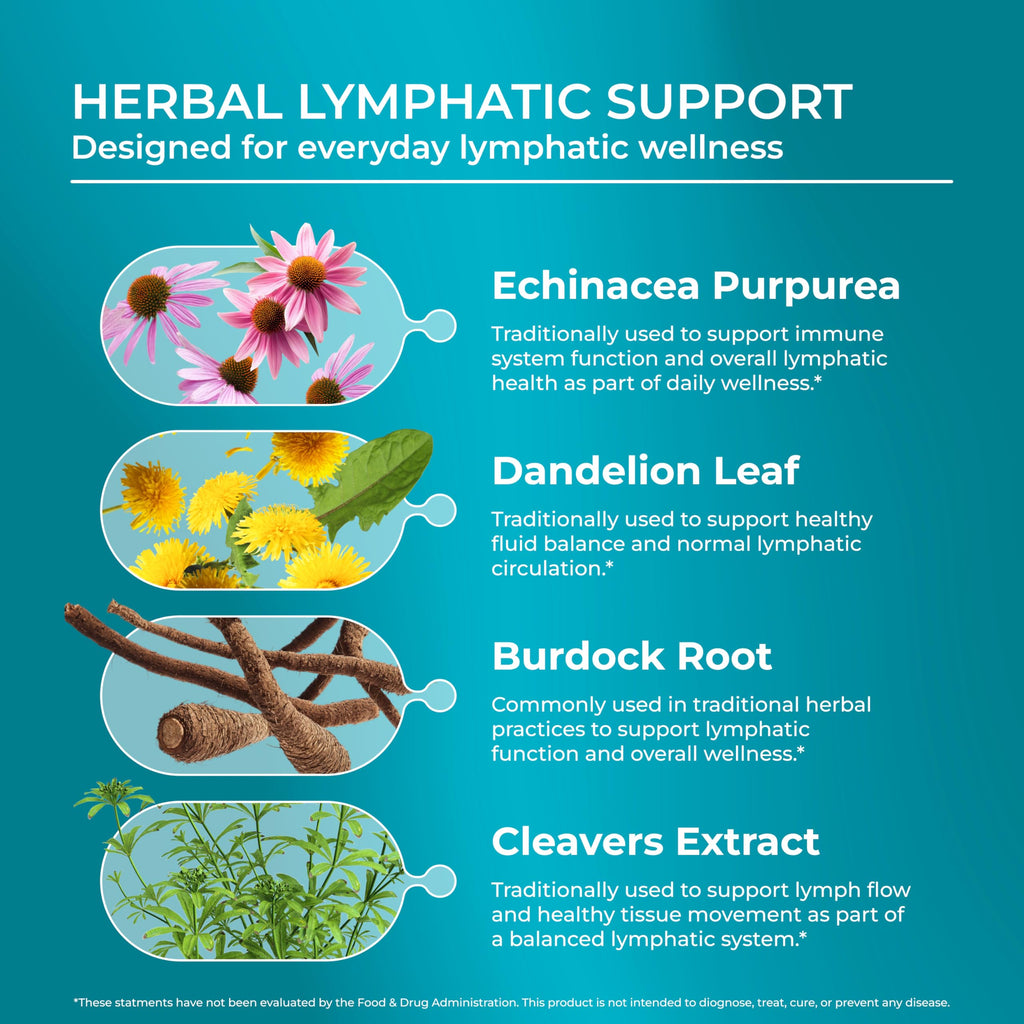 PUREHEALTH RESEARCH Lymph System Support - Lymphatic Drainage Supplement for Women & Men - Bromelain, Echinacea, Dandelion, Burdock Root, Lemon Powder, Kelp, Cleavers & More - 60 Capsules PUREHEALTH RESEARCH buy supplements Au