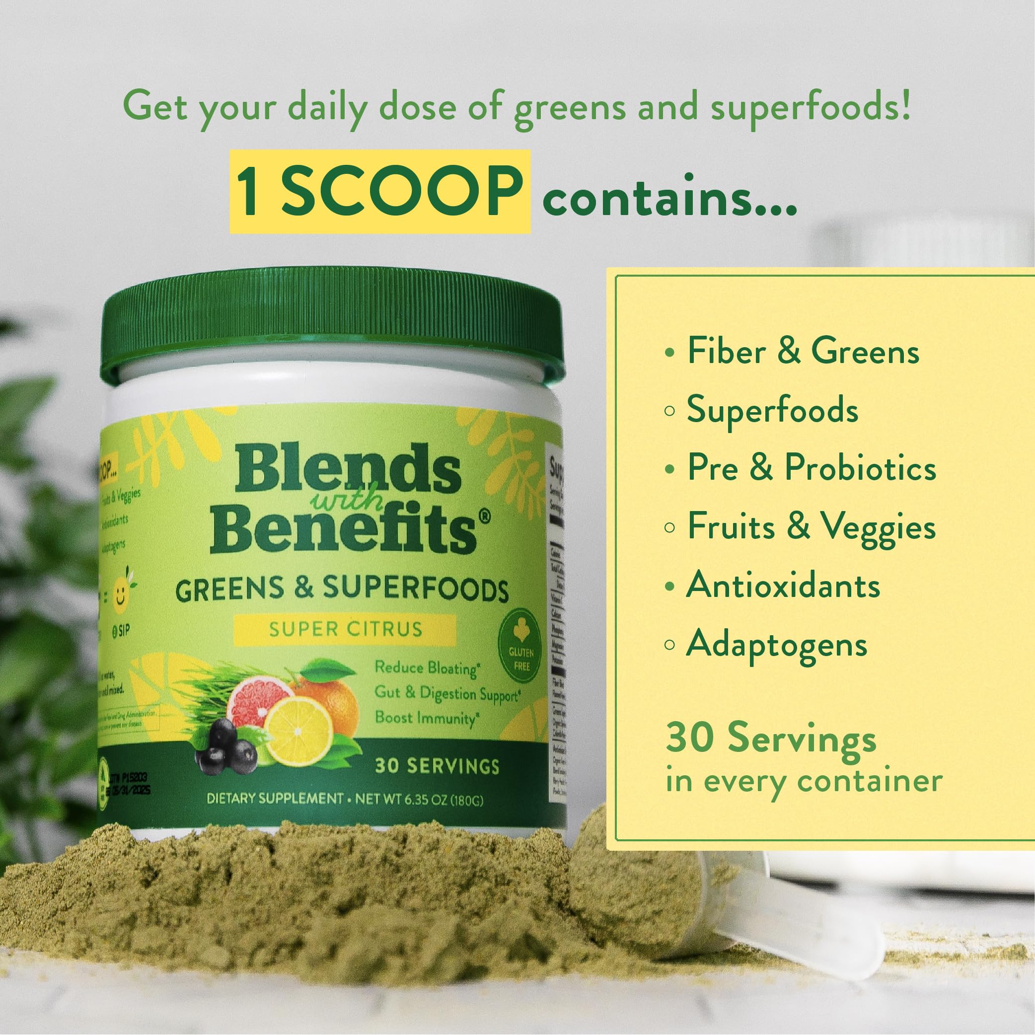 360 Nutrition Blends with Benefits Super Greens Powder w/Probiotics, Digestive Enzymes, Sugar & Gluten Free, Plant Based Superfood Drink Mix for Gut Health, Bloating, Immunity, Overall Health, 6.35 oz 360 NutritionBuy Supplements Australia